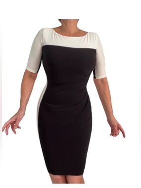 Lauren Ralph Lauren Black and White Colorblock Midi Dress SZ 10